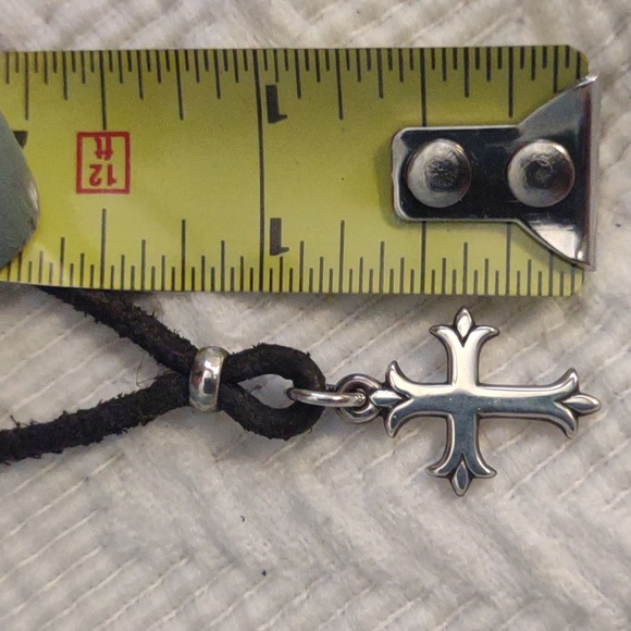 James Avery fleuree sterling cross charm on adjustable brown/black leather cord. - Picture 7 of 8
